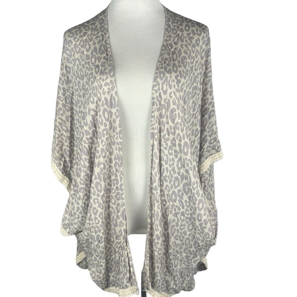 Soft Surroundings Snow Leopard Kimono Shrug LagenLook OS Coastal Edgy Open Front